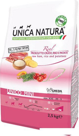 Сухой корм для собак Unica Natura Unico Mini с сыровяленой ветчиной, рисом и картофелем 2.5 кг - фото 1 - id-p224844695
