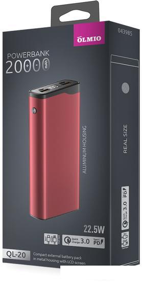 Внешний аккумулятор Olmio QL-20 20000mAh (красный) - фото 3 - id-p224966018