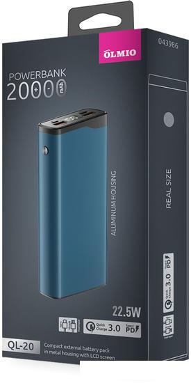 Внешний аккумулятор Olmio QL-20 20000mAh (голубой) - фото 3 - id-p224966019
