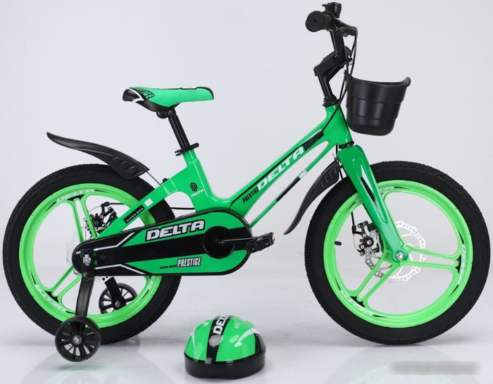 Детский велосипед Delta Prestige 18 2023 (зеленый, диски, шлем) - фото 1 - id-p225065811