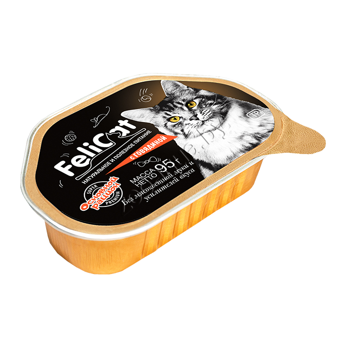 Корм консервированный Мясосодержащий для кошек с говядиной TM FeliCAT, 95 г - фото 1 - id-p225067400