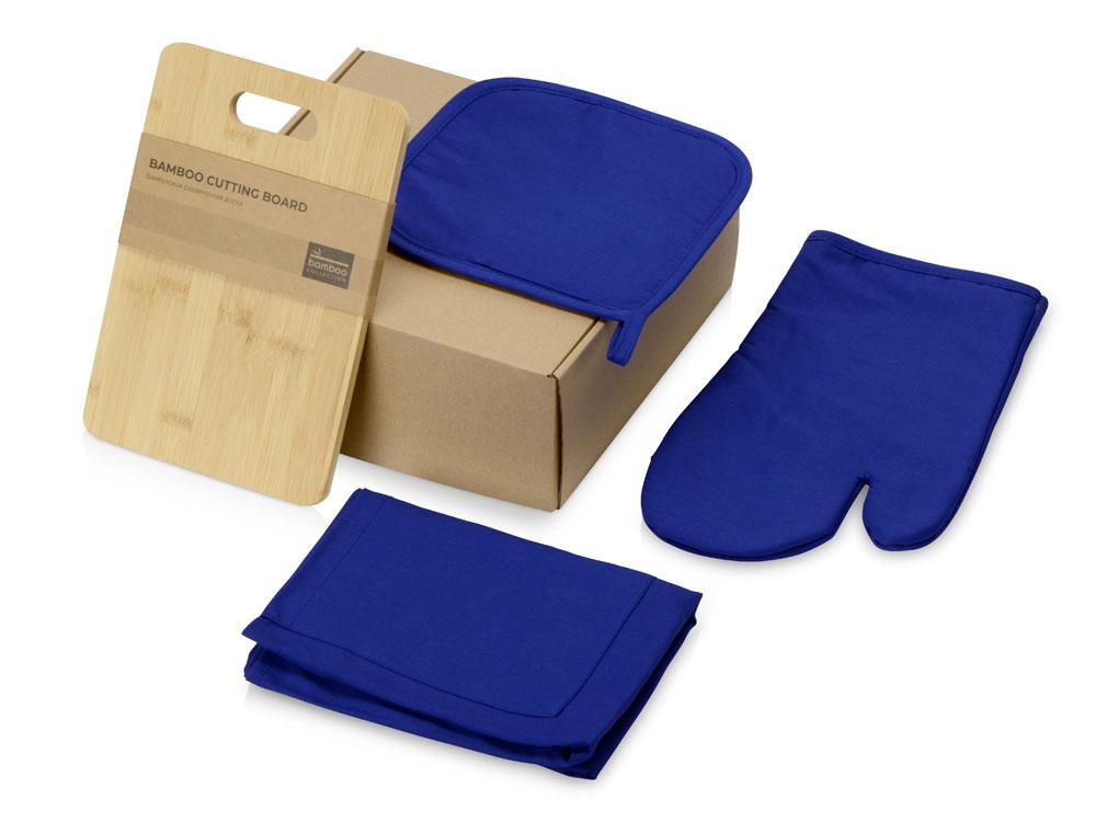 Подарочный набор с разделочной доской, фартуком, прихваткой, синий - фото 1 - id-p225065958