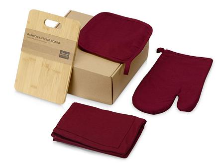 Подарочный набор с разделочной доской, фартуком, прихваткой, бордовый, фото 2