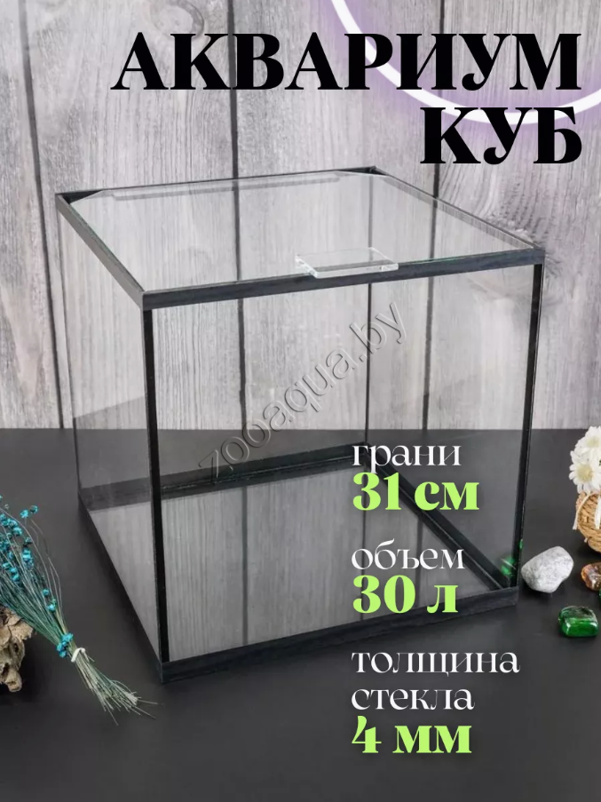 ZooAqua Аквариум КУБ с крышкой 30 л, 31*31*31 см, стекло