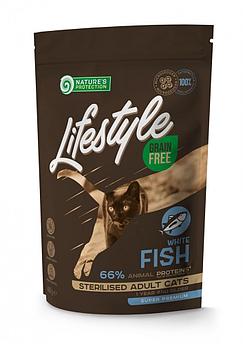 Nature's Protection Сухой корм беззерновой NP Lifestyle Grain Free White Fish Sterilised д/к стерил. с белой