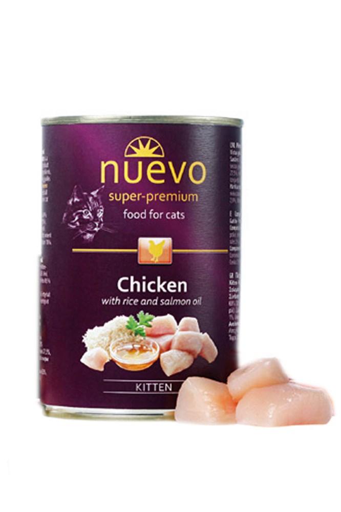 NUEVO Kонсерва NUEVO для котят с курицей, рисом и лососевым жиром, 400 г.