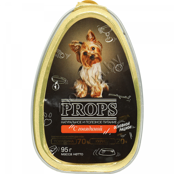 Корм консервированный Мясной для собак с говядиной TM PROPS, 95 г - фото 1 - id-p225067373