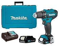 Makita Дрель-шуруповерт аккум. DF 333 DWYE4 (12.0 В, 2 акк. х 1.5 А/ч Li-Ion, 30 Нм, чем.) MAKITA