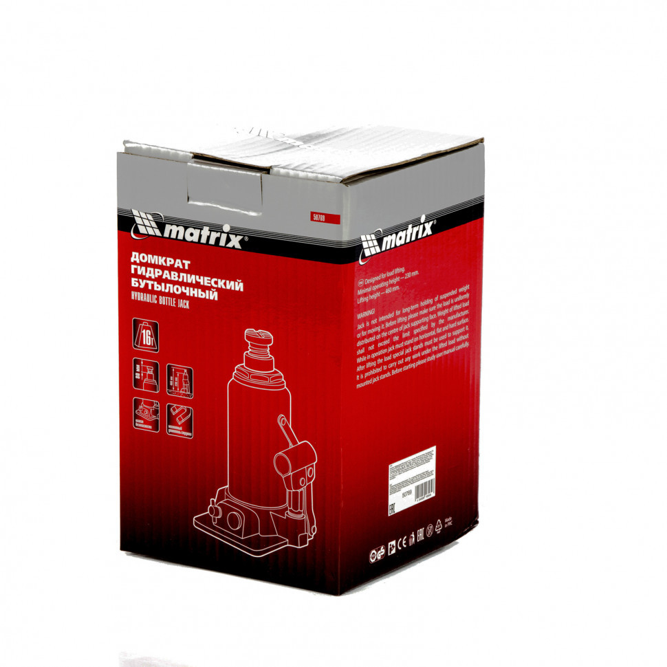 MATRIX Домкрат гидравлический бутылочный, 16т, h подъема 230 460мм (50769) MATRIX - фото 3 - id-p225088546