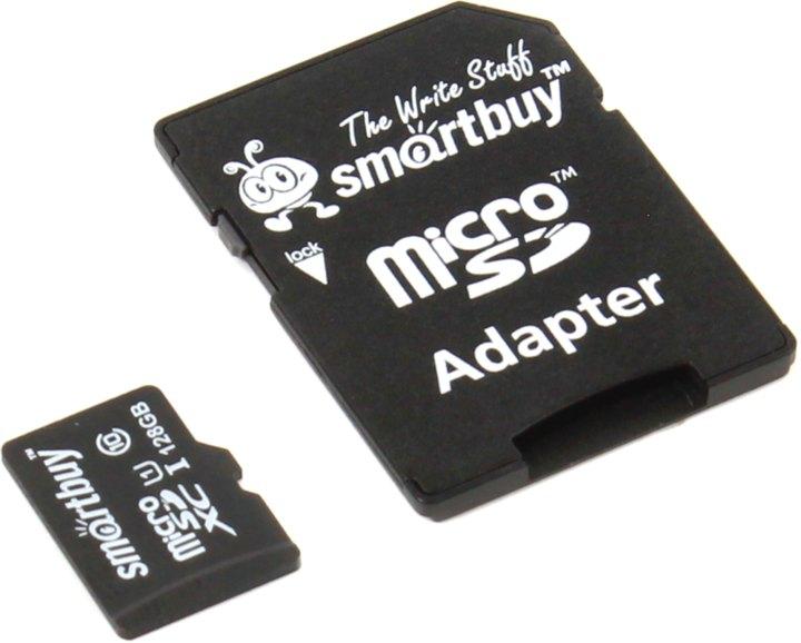 Карта памяти SmartBuy SB128GBSDCL10-01 microSDXC 128Gb Class10 + microSD-- SD Adapter - фото 1 - id-p225091894