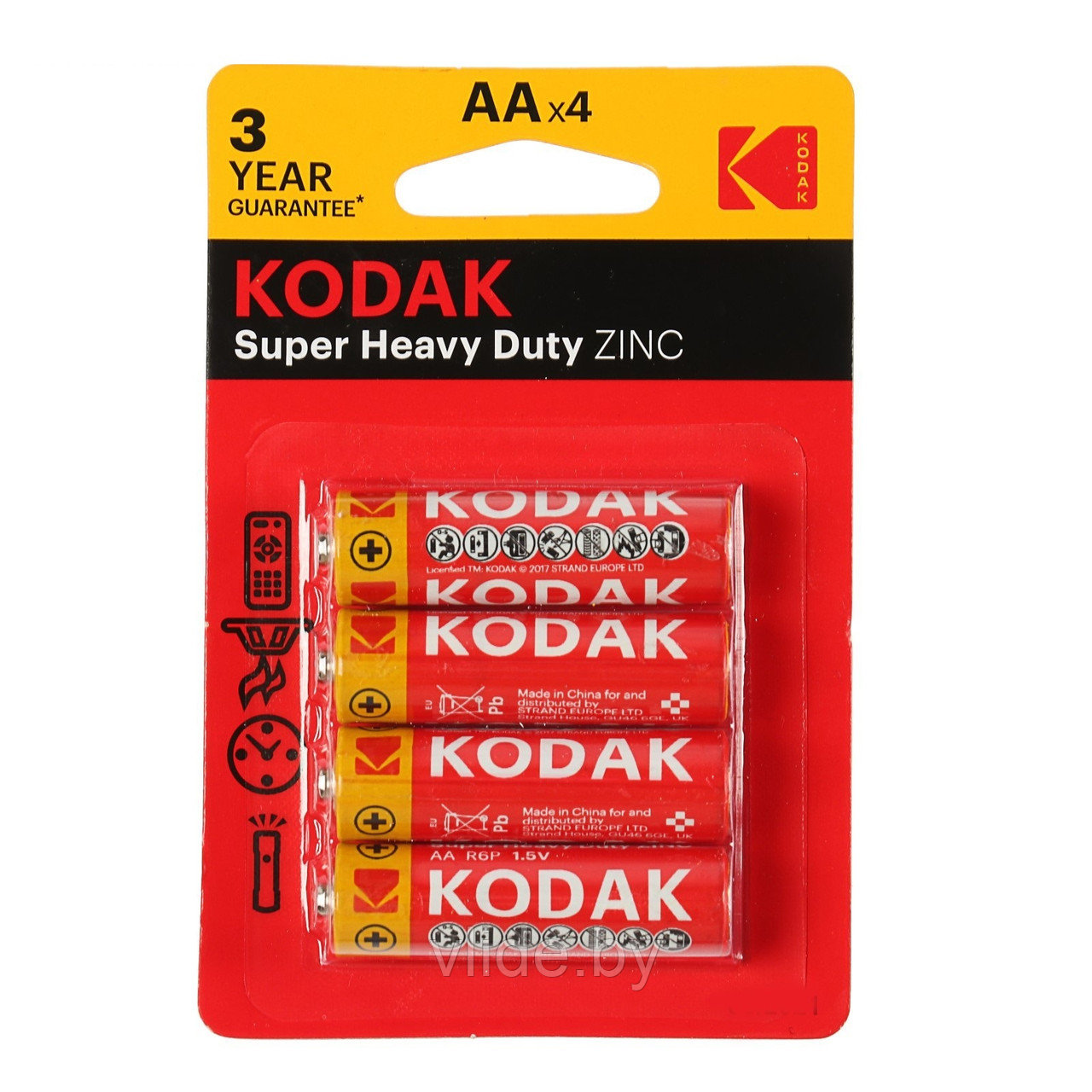 Батарейка солевая Kodak Extra Heavy Duty, AA, R6-4BL, 1.5В, блистер, 4 шт. - фото 1 - id-p225102490