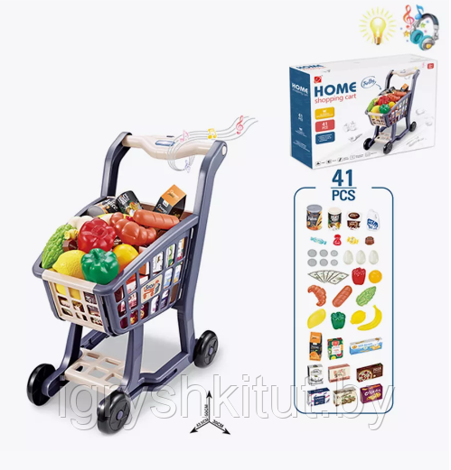 Детская тележка для супермаркета с продуктами