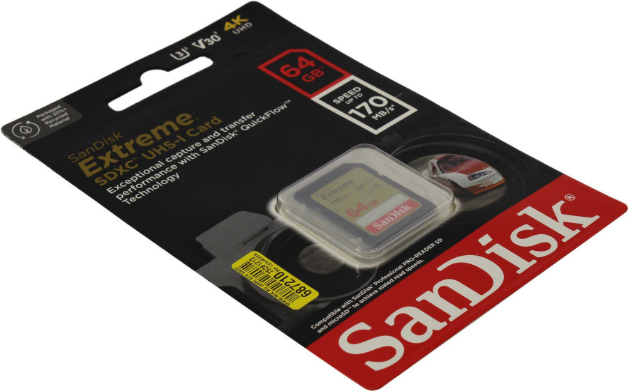 Карта памяти SanDisk Extreme SDSDXV2-064G-GNCIN SDXC Memory Card 64Gb Class10 UHS-I U3 V30 - фото 1 - id-p225105568