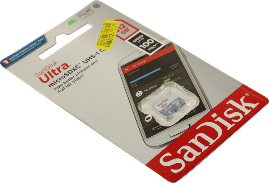 Карта памяти SanDisk Ultra SDSQUNR-512G-GN3MN microSDXC Memory Card 512Gb UHS-I U1