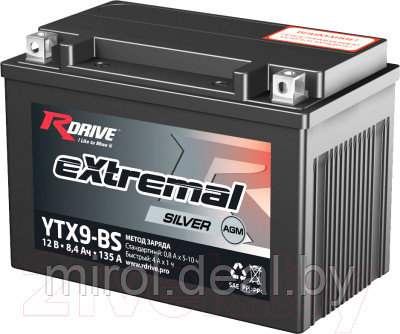 Мотоаккумулятор RDrive eXtremal Silver YTX9-BS - фото 1 - id-p225106564