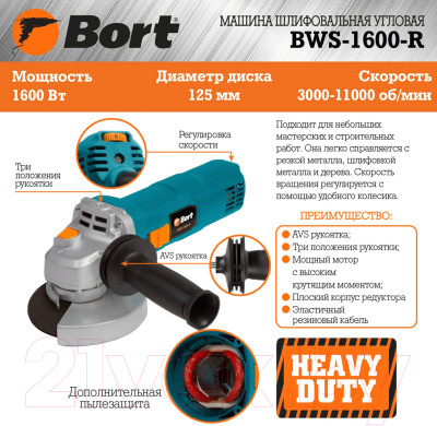 Угловая шлифовальная машина Bort BWS-1600-R - фото 7 - id-p225121324