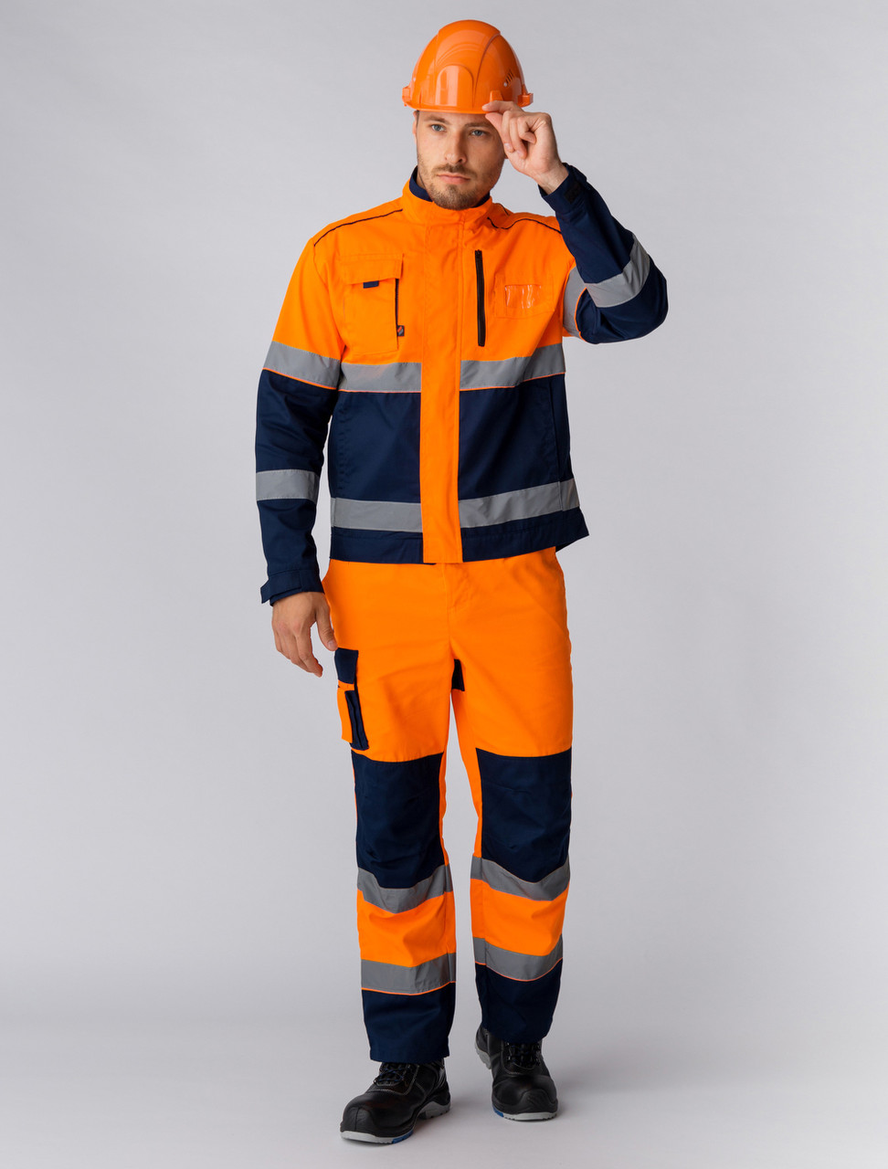 Костюм дорожник Сигнал-1 (тк.Балтекс,210) брюки, оранжевый/т.синий - фото 1 - id-p225122160