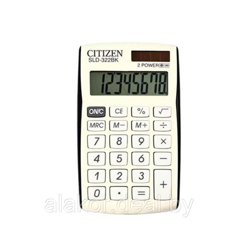 Калькулятор карманный Citizen SLD-322BK, 8-разрядный 105х64х9 мм, белый/черный - фото 1 - id-p225123451
