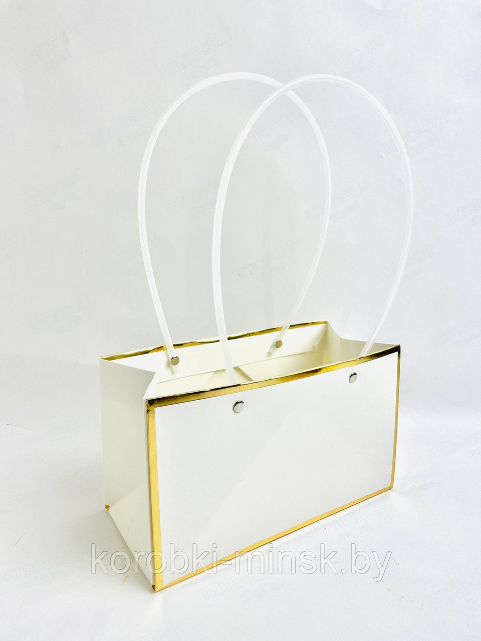 Пакет подарочный "Мастхэв"  22*11*13см ( 10 шт/уп)  прямоугольный, Белый с золотом