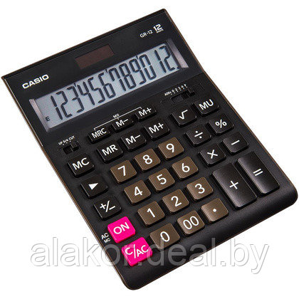 Калькулятор настольный CASIO "GR-12", 12-разрядный, 209x155x35 мм, черный - фото 1 - id-p225124025