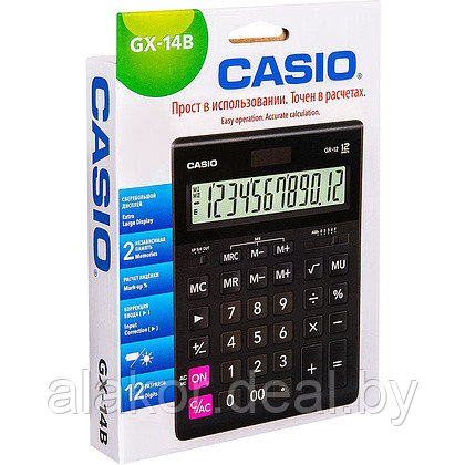 Калькулятор настольный CASIO "GR-12", 12-разрядный, 209x155x35 мм, черный - фото 2 - id-p225124025