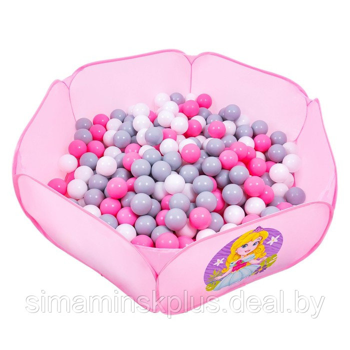 Шарики для сухого бассейна с рисунком, диаметр шара 7,5 см, набор 60 штук, цвет розовый, белый, серый - фото 1 - id-p225125859
