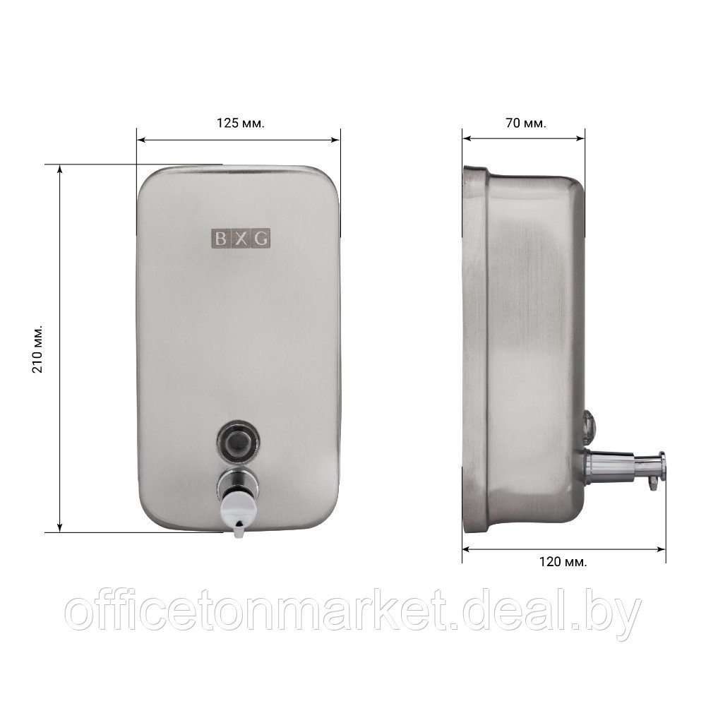 Диспенсер для жидкого мыла BXG "SD H1-1000M", 1 л, ручной, металл, серебристый, матовый - фото 2 - id-p224961726