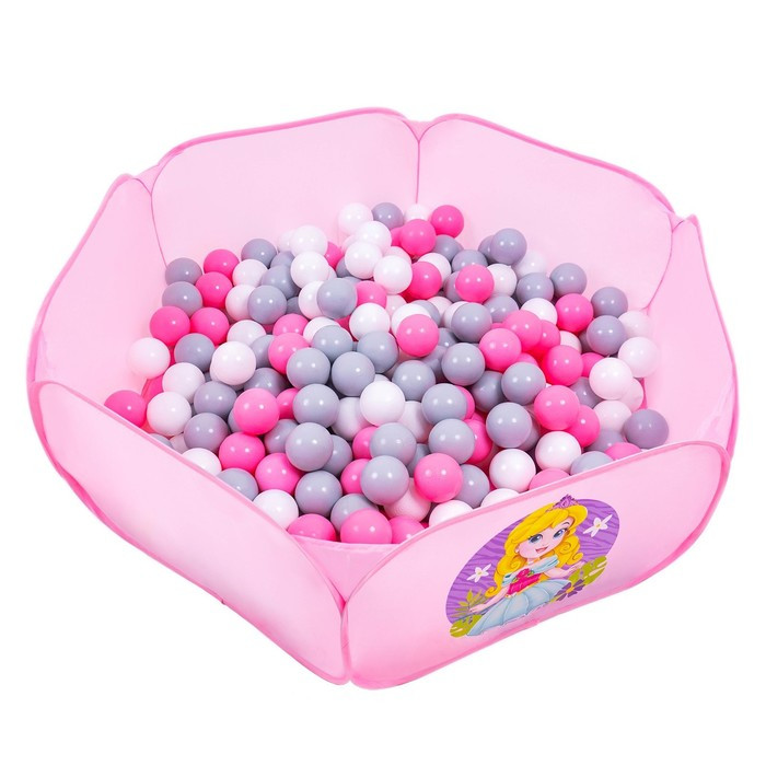 Шарики для сухого бассейна с рисунком, диаметр шара 7,5 см, набор 60 штук, цвет розовый, белый, серый - фото 1 - id-p225126184