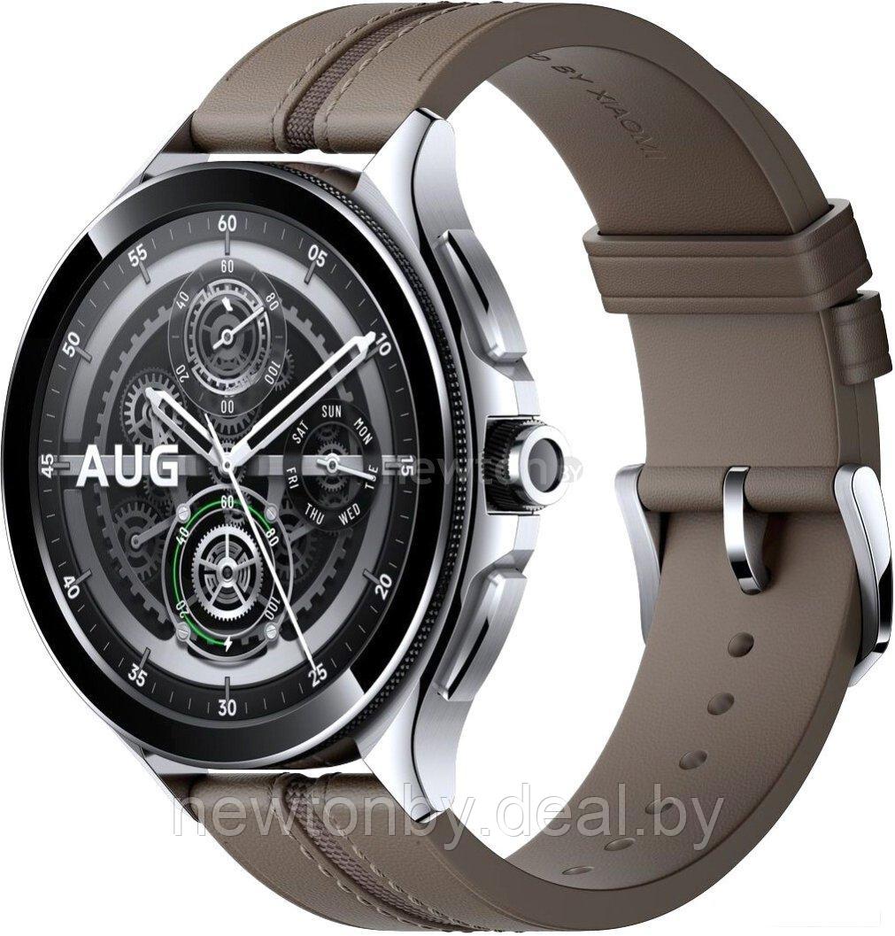 Умные часы Xiaomi Watch 2 Pro (серебристый, с коричневым кожаным ремешком, международная версия) - фото 1 - id-p225126256