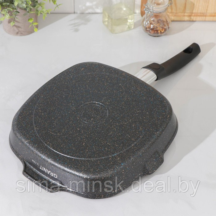 Сковорода-гриль Granit ultra, 26×26 см, съёмная ручка, стеклянная крышка, антипригарное покрытие, цвет чёрный - фото 3 - id-p225126278