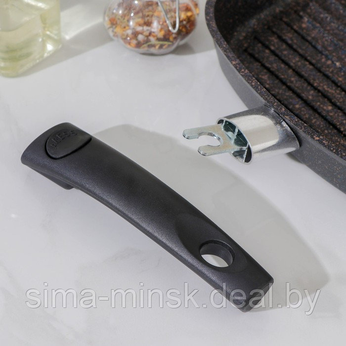 Сковорода-гриль Granit ultra, 26×26 см, съёмная ручка, стеклянная крышка, антипригарное покрытие, цвет чёрный - фото 5 - id-p225126278