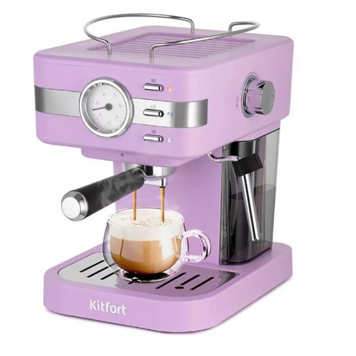 Рожковая кофеварка бойлерная эспрессо ручная с капучинатором Kitfort KT-7258 ретро фиолетовая - фото 1 - id-p225126630