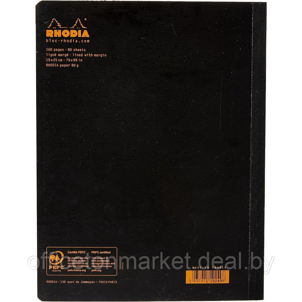 Книга для записей "Rhodia Classic", B5, 190x250 мм, 80 листов, в линейку, черный - фото 1 - id-p225128980