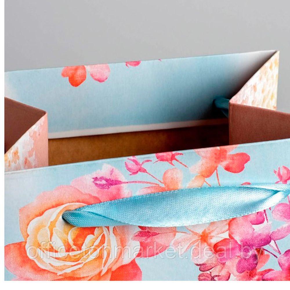 Пакет бумажный подарочный "Цветы и бабочки" для бутылки, 13x36x10 см, разноцветный - фото 2 - id-p225129014