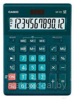 Калькулятор настольный CASIO "GR-12", 12-разрядный, 209x155x35 мм, темно-зеленый - фото 1 - id-p225132430