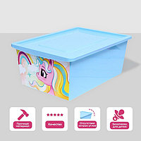 Ящик для игрушек с крышкой, «Радужные единорожки», объём 30 л, цвет светло-голубой