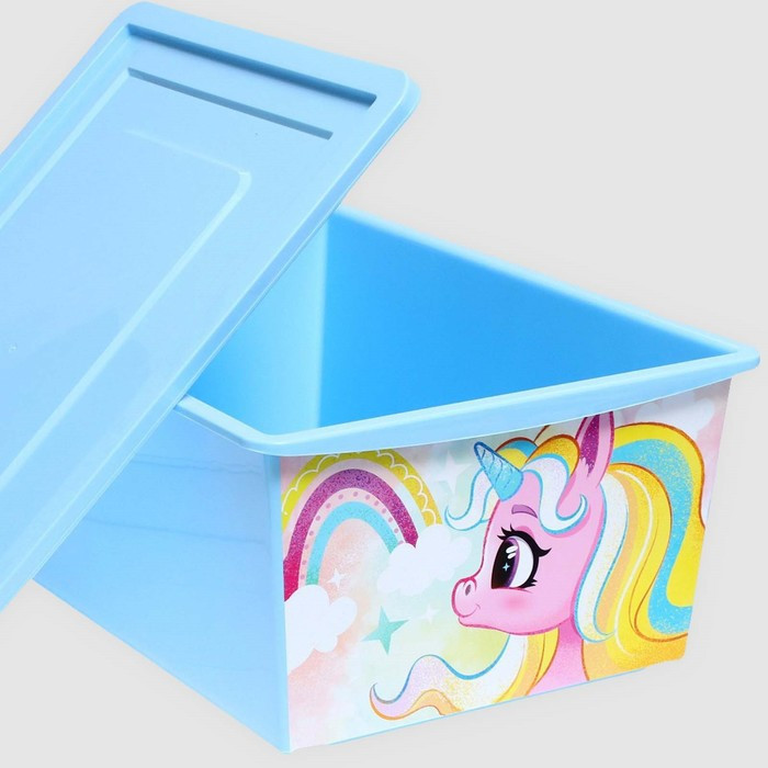 Ящик для игрушек с крышкой, «Радужные единорожки», объём 30 л, цвет светло-голубой - фото 4 - id-p225134399