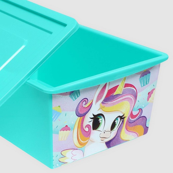 Ящик для игрушек с крышкой, «Радужные единорожки», объём 30 л, цвет бирюзовый - фото 4 - id-p225134400