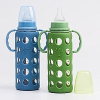 Бутылочка в силиконовом чехле, стекло, классическое горло, +6мес., 240мл., цвет МИКС для мальчика
