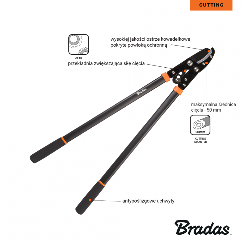 Секатор двуручный Bradas V-SERIES-D, рычажный усилитель, лезвия-наковальня - фото 3 - id-p225134474