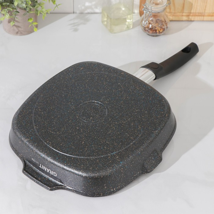 Сковорода-гриль Granit ultra, 26×26 см, съёмная ручка, стеклянная крышка, антипригарное покрытие, цвет чёрный - фото 3 - id-p225140405
