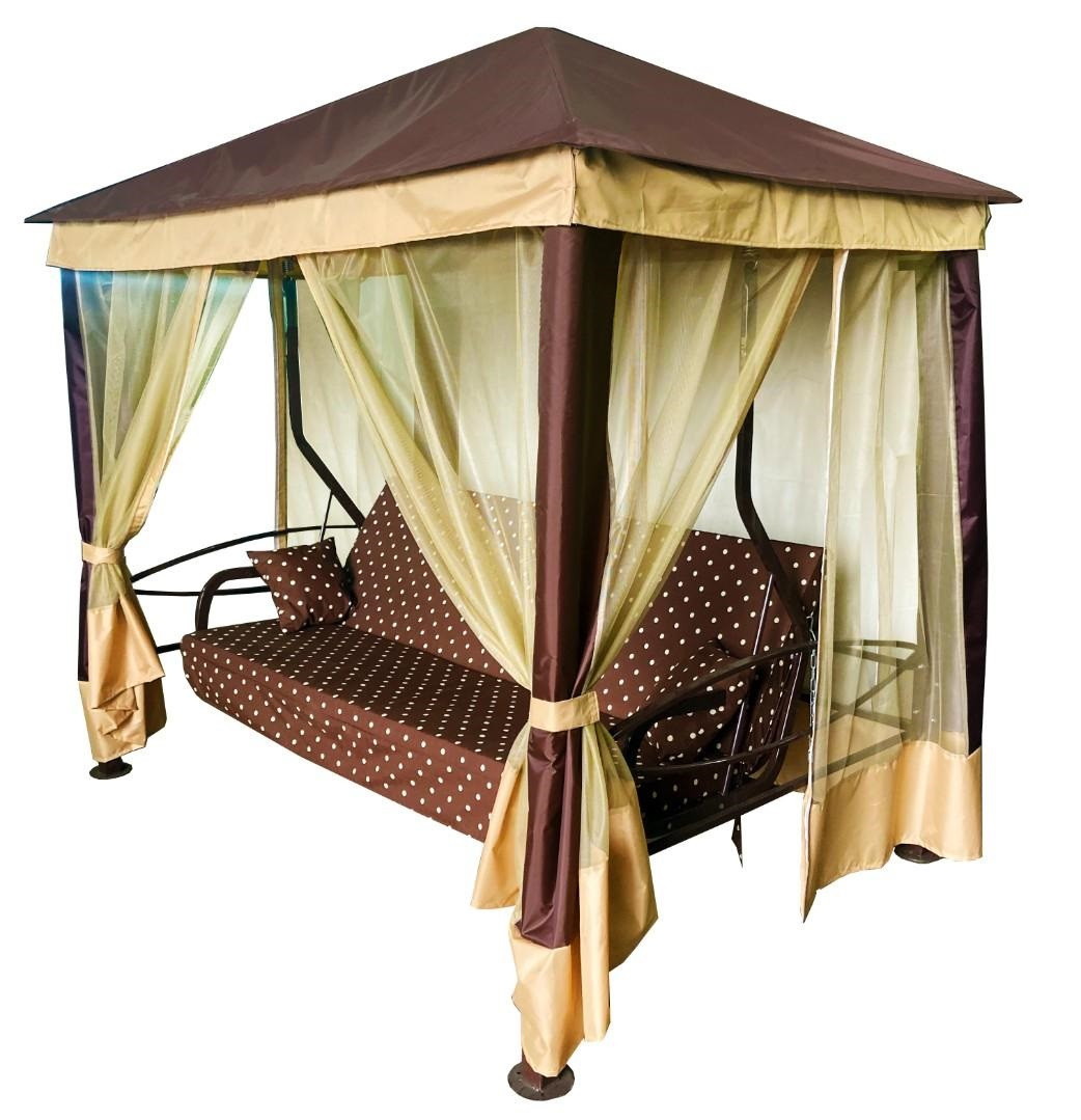 Садовые качели шатер МебельСад Сиеста (коричневый), 4-х местные, с москитной сеткой, нагрузка 380 кг - фото 1 - id-p225141249