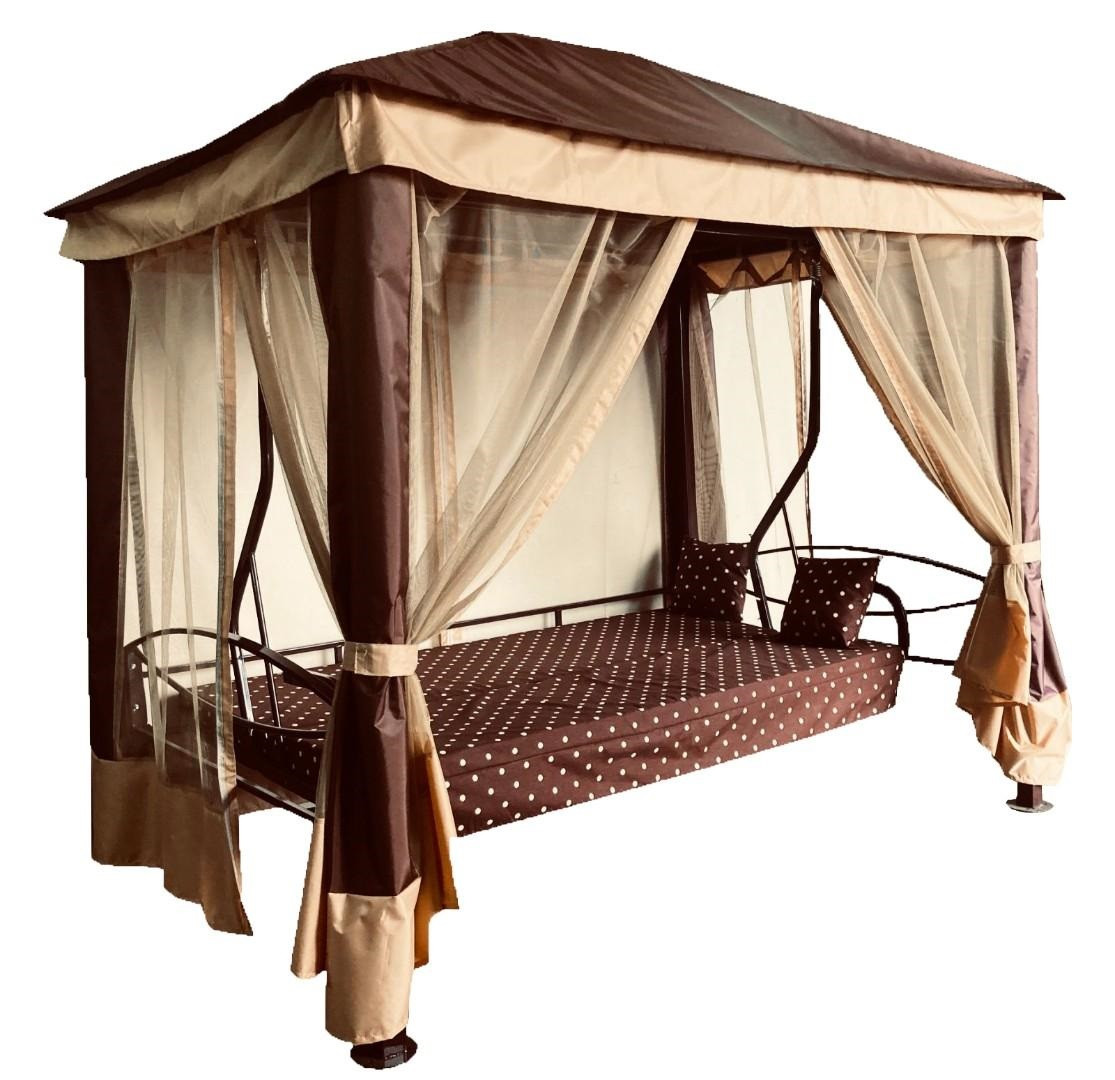 Садовые качели шатер МебельСад Сиеста (коричневый), 4-х местные, с москитной сеткой, нагрузка 380 кг - фото 2 - id-p225141249