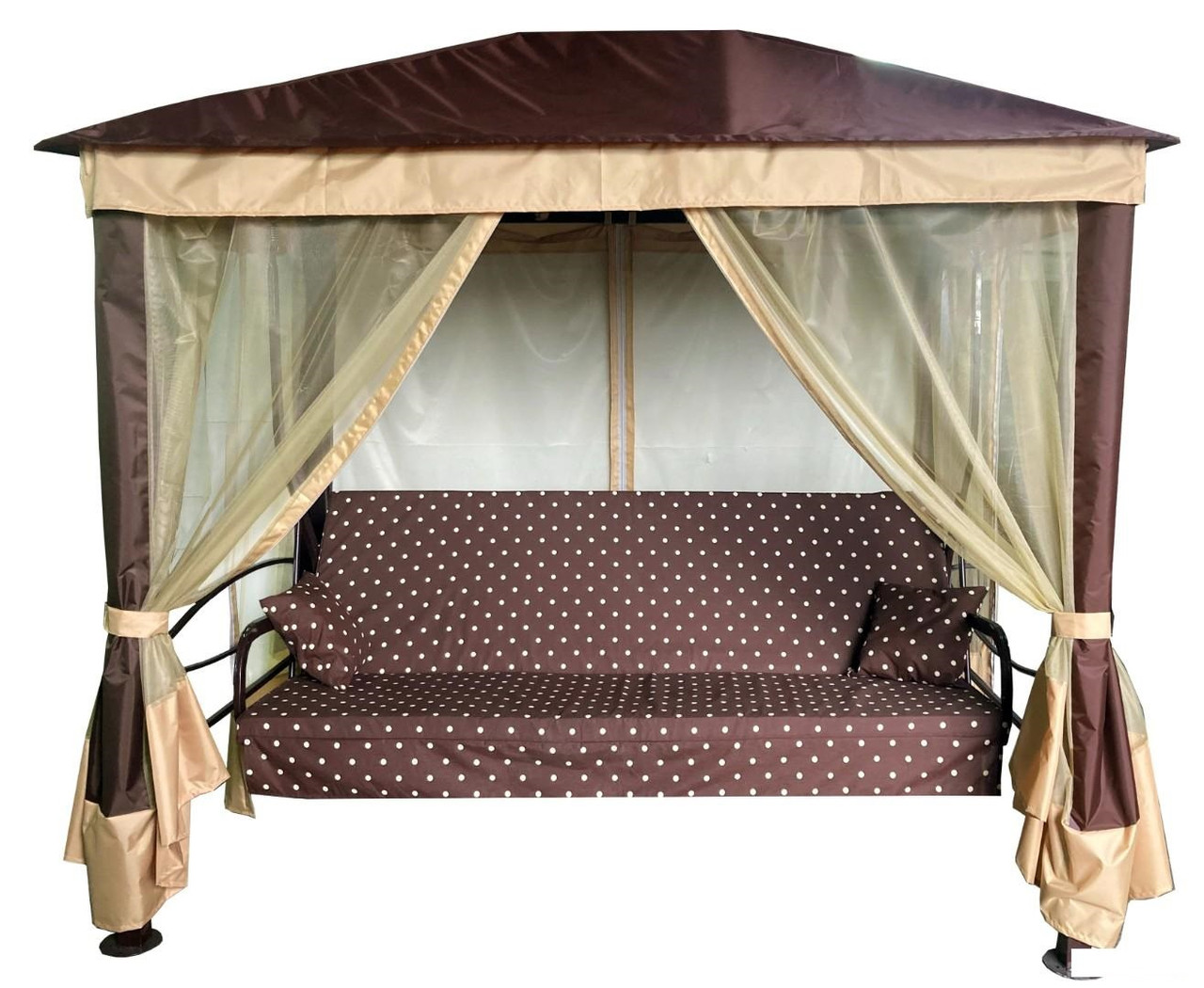 Садовые качели шатер МебельСад Сиеста (коричневый), 4-х местные, с москитной сеткой, нагрузка 380 кг - фото 3 - id-p225141249