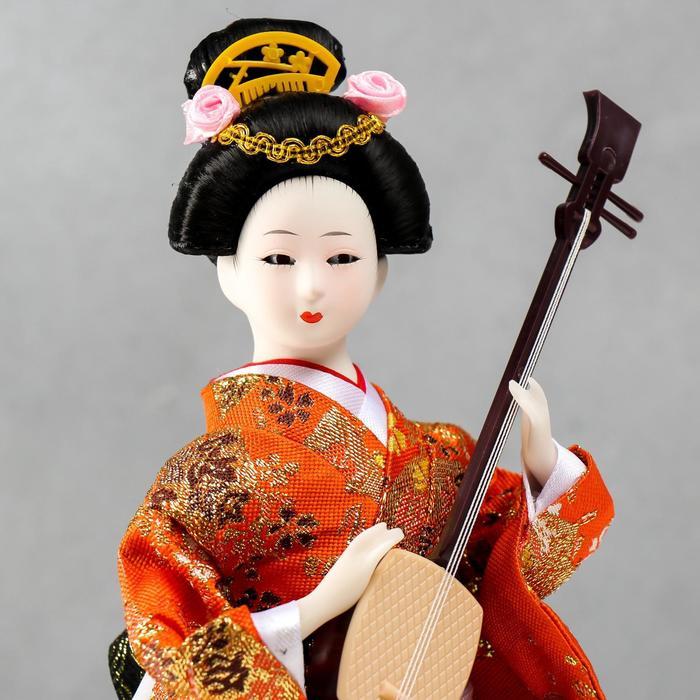 Кукла коллекционная "Гейша с музыкальным инструментом" 32х12,5х12,5 см - фото 5 - id-p225141225