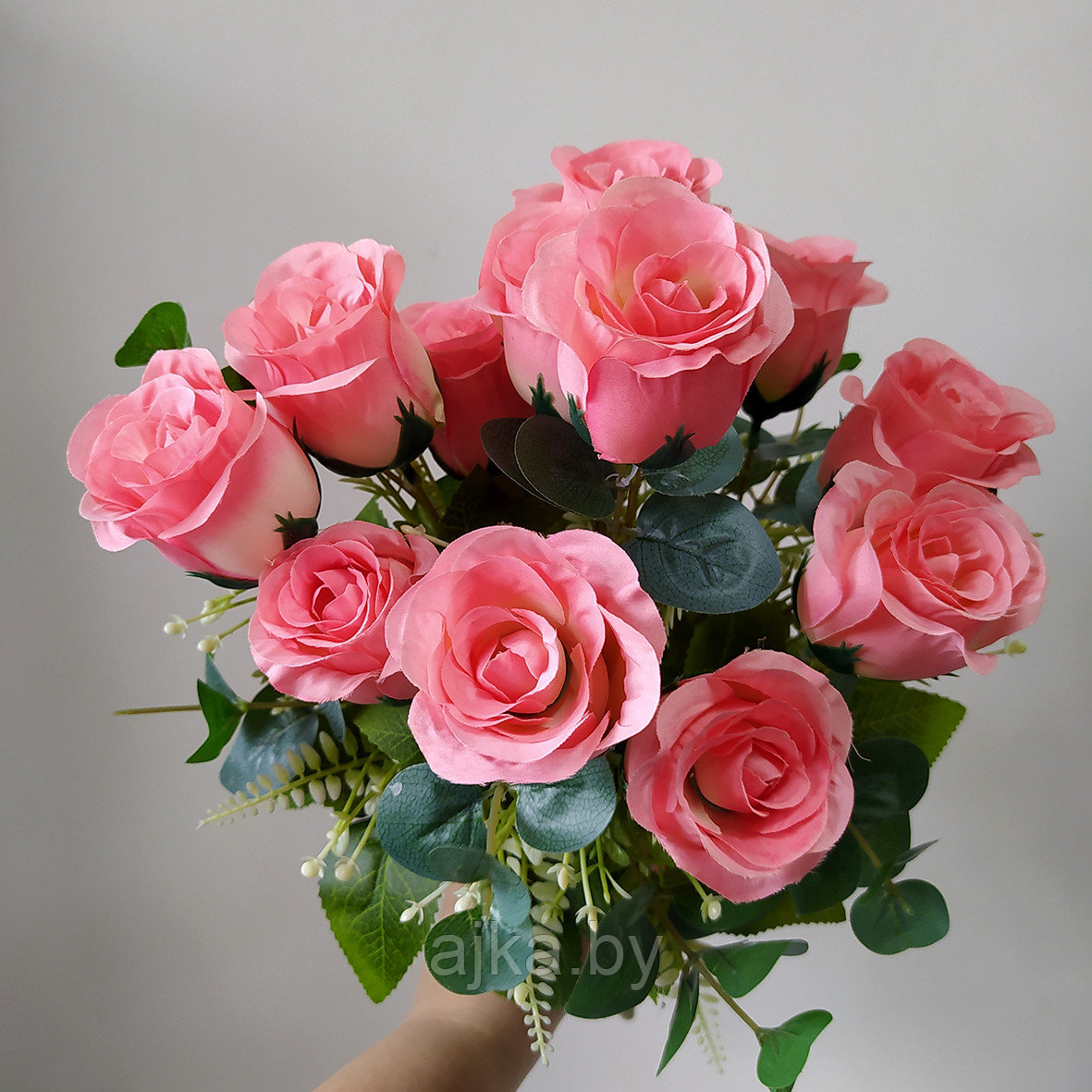 Букет из искусственных роз с эвкалиптом 50 см, розовый - фото 3 - id-p225141238