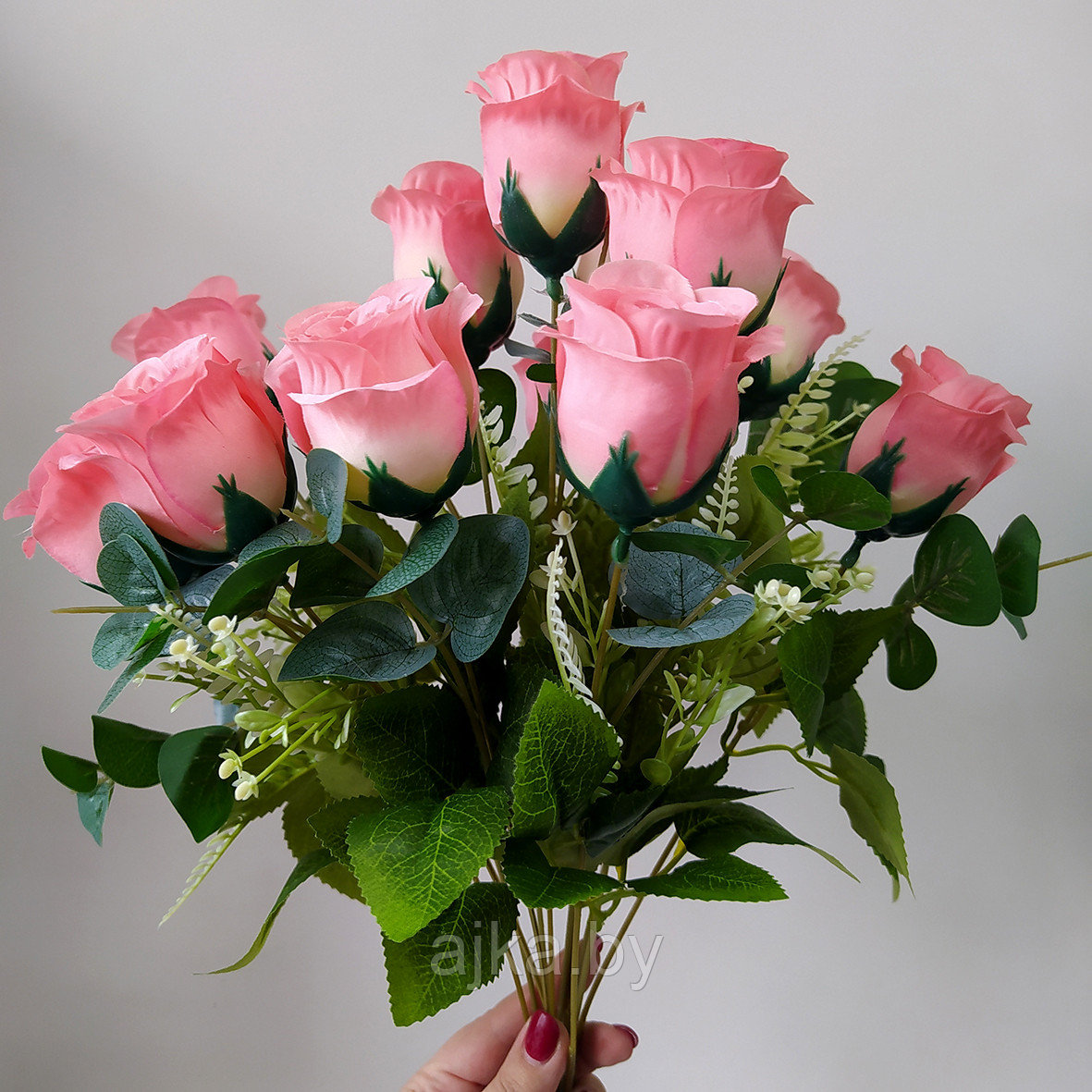 Букет из искусственных роз с эвкалиптом 50 см, розовый - фото 5 - id-p225141238