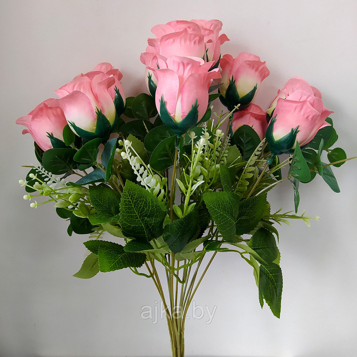 Букет из искусственных роз с эвкалиптом 50 см, розовый - фото 2 - id-p225141238