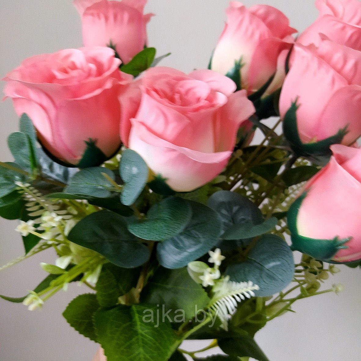 Букет из искусственных роз с эвкалиптом 50 см, розовый - фото 4 - id-p225141238