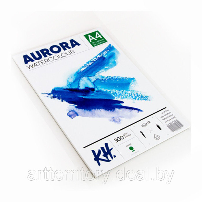Альбом для акварели на склейке с крупным зерном Aurora, (300 г/м2, А4, 12 листов) - фото 1 - id-p225140440